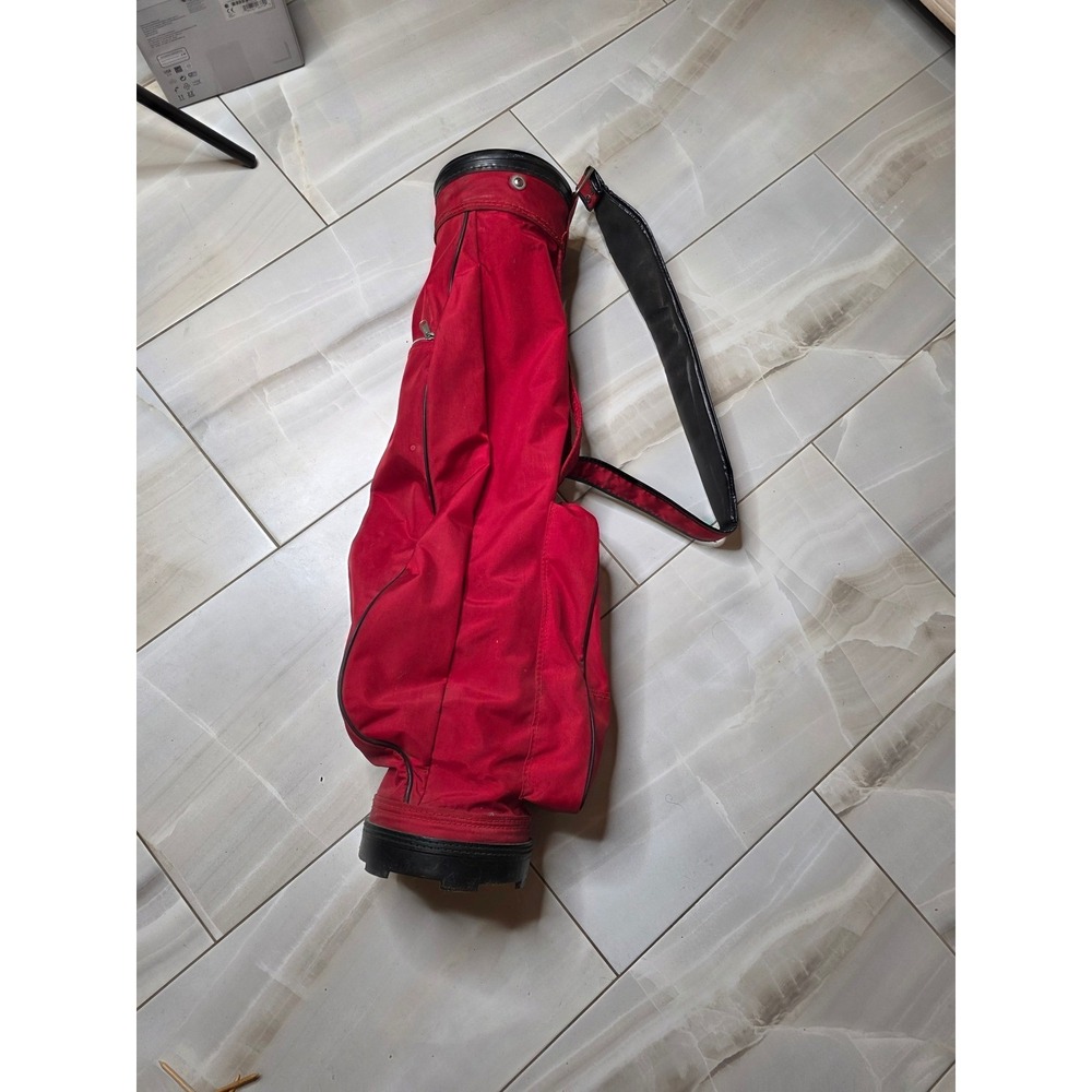 Vintage Red Golf Sunday Carry Bag Lightweight Canvas Padded Strap 32 Inch‎